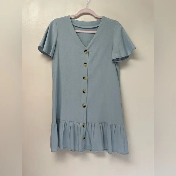 Adorable Blue Linen Dress - Picture 1 of 4
